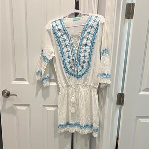 Melissa Odabash White Dress with Blue Embroidery